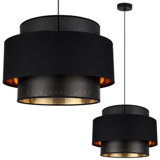 OEM L&aacute;mpara Colgante Asti Trio Negro Y Dorado 45cm Tela De Malla