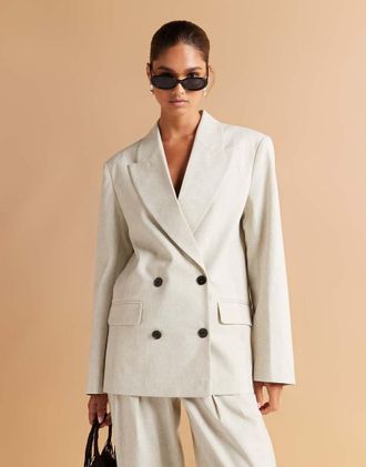 Asos Blazer doppiopetto oversize color bianco sporco testurizzato-Neutro