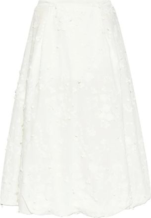 Munthe Gonna midi Fiamma con ricamo flroeale - Bianco