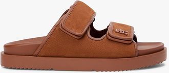 Tommy Hilfiger Womens Nubuck Leather Double-Strap Slide Sandal - Brown - US 6.5 / EU 37