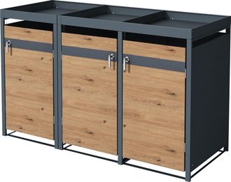 ML Design Ml-design Cobertizo De Exterior Para 3 Cubos De Basura De 240l 200x80x124cm Con Aspecto Roble Antracita Mueble Cubrecontenedor De Acero Resistente Con