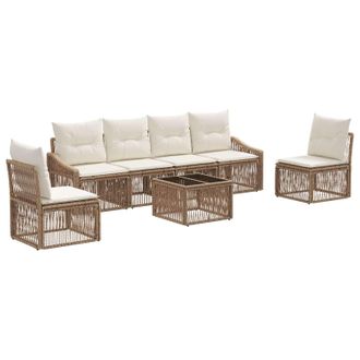vidaXL Conjunto De Sof&aacute;s De Jard&iacute;n 7 Pcs Beige Rat&aacute;n Sint&eacute;tico Vidaxl