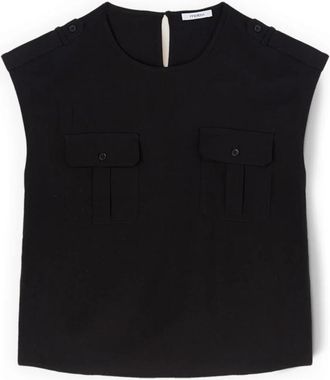 Motivi Viscose Blouse met Zakken - Dames - Blouses - Zwart - M - Overhemden