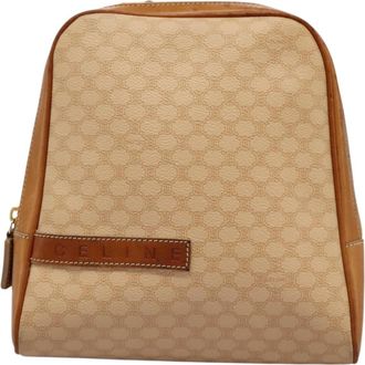 Celine Vintage Macadam Backpack Canvas And Leather Beige Canvas Backpack Bag (Pre-Owned)