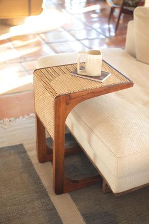 Kalalou Wood Side Table With Woven Cane Detail