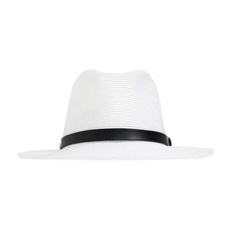Emporio Armani Hats, female, White, Size: 56 CM Woven Raffia Fedora Hat
