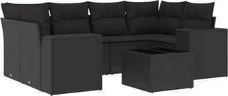 vidaXL Set De Comedor De Jard&iacute;n 7 Pzas Y Cojines Rat&aacute;n Sint&eacute;tico Negro Vidaxl