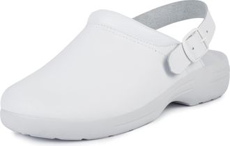 J&uuml;rgen Hirsch Ladies Clog Soft 04, Leather, Anti-Slip Sole, Soft Foam Footbed (White with Heel Strap, UK_Footwear_Size_System, Adult, Women, Numeric, Medium, Numeri