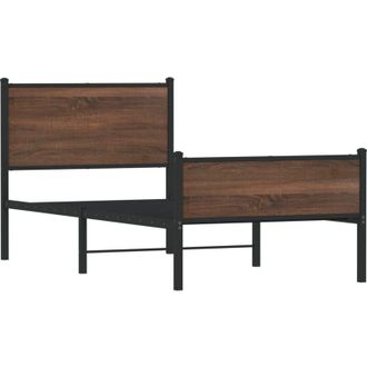 vidaXL Metal Bed Frame without Mattress Brown Oak 75x190 cm Small Single Vidaxl