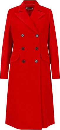 Jil Sander Red Double-Breasted Cotton Linen Coat
