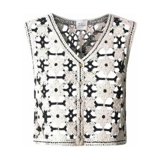 Pepe Jeans London Jassen, Dames, Veelkleurig, L, Katoen, Olivia Gehaakt Vest Bloemenpatroon