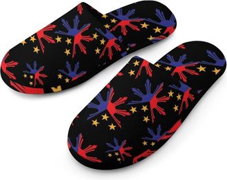 Generic Tribal Philippines Filipino Sun And Stars Flag Flannel Mens Slip-on Slippers Winter Warm House Shoes with Rubber Sole for Home Hotel