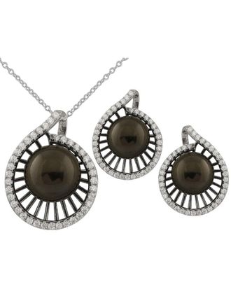 Splendid Pearls Silver 10Mm Pearl Cz Set