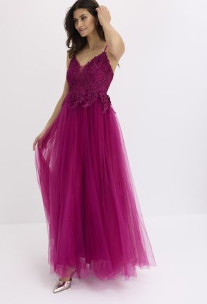 Bonprix Abendkleid BONPRIX, Damen, Gr. 40, N-Gr, fuchsia, Web, Obermaterial: 100% Polyester. Futter: 100% Polyester. Spitze: 100% Polyester, festlich, figurbe