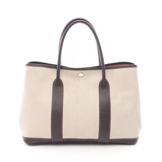 Herm&egrave;s Brown Ivory Toile H Buffalo Leather Handbag Tote Bag (Pre-Owned)