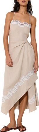 Reiss Arla Embroidered Linen Cover-Up Dress in Neutral at Nordstrom, Size 10 Us