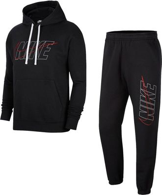 Nike Mens Black Outline Hooded Fleece Tracksuit - Size X-Large