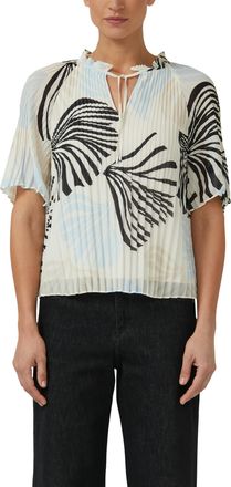 s.Oliver Black Label Plisseebluse S.OLIVER BLACK LABEL, Damen, Gr. 34, ecru aop, Obermaterial: 100% Polyester, bedruckt, h&uuml;ftlang, Rundhals, Blusen Plisseebluse, leicht au