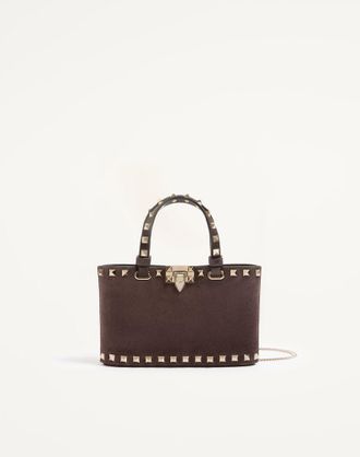 Valentino Garavani Rockstud Mini Suede Shopping Bag Woman EBONY UNI