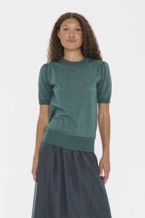 Saint Tropez Kurzarmpullover SAINT TROPEZ MilaSZ SS, Damen, Gr. XS, june bug melange, Strick, Obermaterial: 80% Viskose, 20% Polyacryl, meliert, normal normal, Run