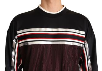 Dolce & Gabbana Mens Black Red Mesh Sport Pullover Crewneck Sweater Nylon Clothing