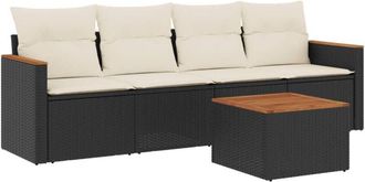 vidaXL Set De Muebles De Jard&iacute;n 5 Pzas Y Cojines Rat&aacute;n Sint&eacute;tico Negro Vidaxl