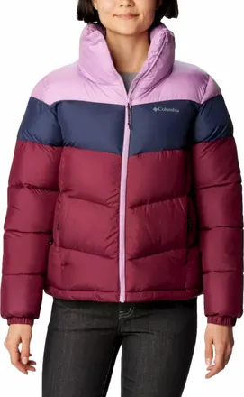 Columbia Womens Puffect Color Blocked Jacket In Marionberry/nocturnal/gumdrop