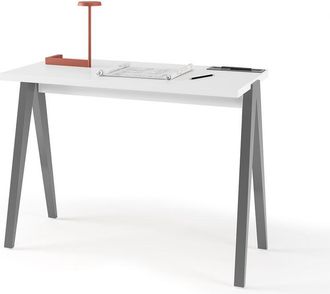 HERDASA Escritorio 629 De La Colecci&oacute;n Comp&aacute;s Blanco De Melamina Y Patas De Haya Gris, De Herdasa