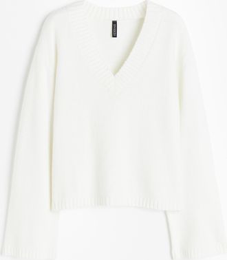 H&M Pullover mit V-Ausschnitt - Naturweiss
