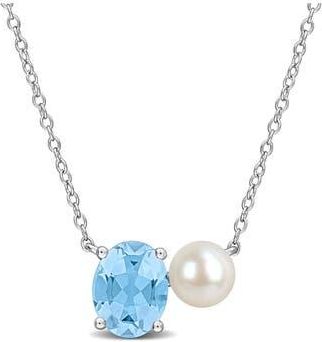 Delmar 6-6.5mm Cultured Freshwater Pearl & Blue Topaz Pendant Necklace - 2.25ct. at Nordstrom Rack