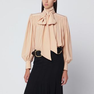 Chlo&eacute; Ruched sand-coloured blouse with lavalli&egrave;re tie