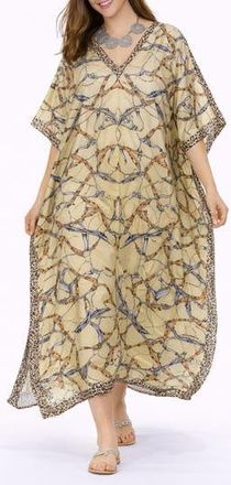 Ranee&rsquo;s Print V-Neck Maxi Caftan in Yellow at Nordstrom Rack