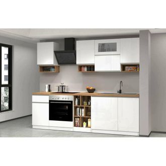 Dmora Dmora - Cocina Completa Ronnie, Cocina Pr&aacute;ctica Y Que Ahorra Espacio, Pared De Cocina Con 8 Puertas Y 1 Caj&oacute;n, 100% Made In Italy, 255x60h85 Cm, Blanc