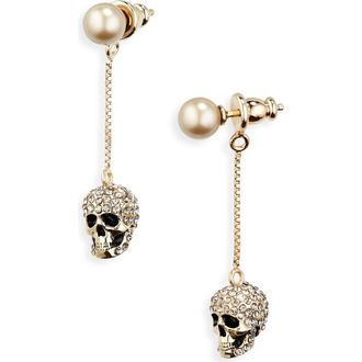 Alexander McQueen Alexander McQueen Pav&eacute; Skull Drop Earrings in 2080 0468/Mix at Nordstrom