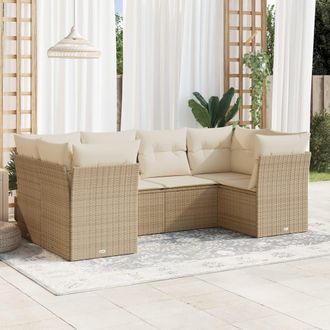 vidaXL Juego De Sof&aacute;s Jard&iacute;n Con Cojines 6 Pzas Rat&aacute;n Sint&eacute;tico Beige Vidaxl