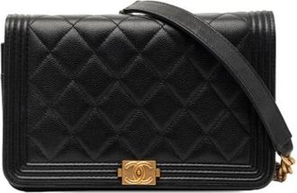 Chanel Pre-owned The Boy Wallet on Chain - Dames - Vintage Schoudertas - Zwart - ONE Size - Leer - Vintage