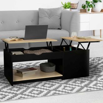 IDMarket Mesa De Centro Eyla Con 2 Tableros Elevables Y Estuche De Madera Efecto Haya Negra