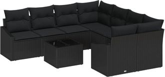 vidaXL Vidaxl - Conjunto de sofá de jardín Manual 9 pcs Negro 55 x 55 x 37 cm