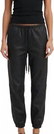 SPRWMN Leather Drawstring Jogger In Black