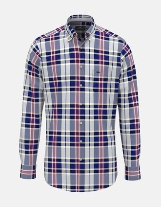 Fynch-Hatton Mens Washed Oxford Check Shirt Navy - Size: 40/Regular