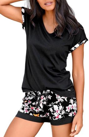 Lascana Womens Floral Pajama Shorts Set in Black at Nordstrom, Size 2