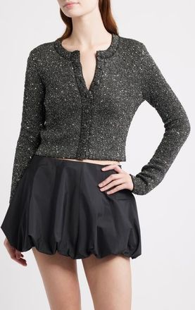LoveShackFancy Ferra Embellished Crop Cardigan in Black at Nordstrom, Size Xx-Large