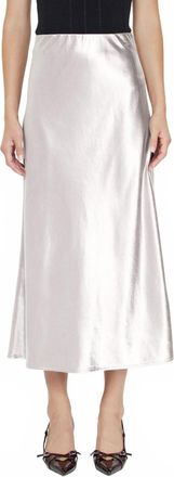 Current Air Metallic Silk Midi Skirt In Silver