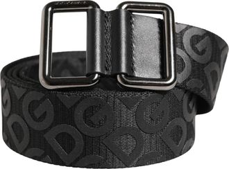 Dolce & Gabbana Mens Black Logo Monogram Silver Metal Buckle Belt Polyester Calf Leather
