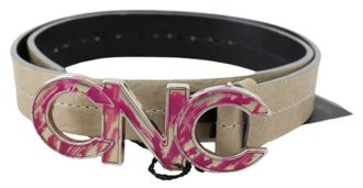 Costume National Leather pink Letter Logo Buckle Womens Belt