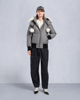 Moose Knuckles Womens Original Debbie Shearling Trim Bomber Jacket