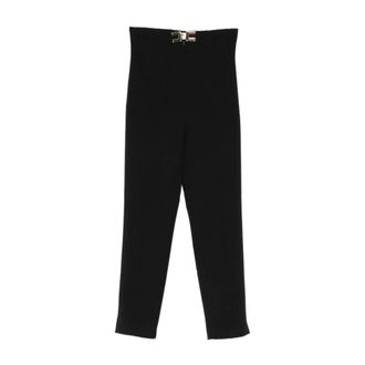 Elisabetta Franchi Cropped Trousers, female, Black, Size: L High-Waisted Wide-Leg Trousers