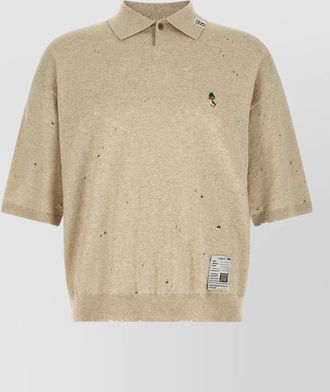 Miharayasuhiro embroidered polo short sleeves ribbed trims