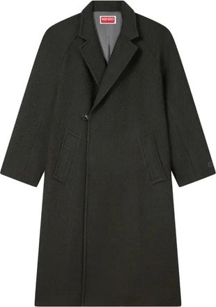 Kenzo Single-Breasted Coats, male, Black, M, Black Wool Wrap Coat