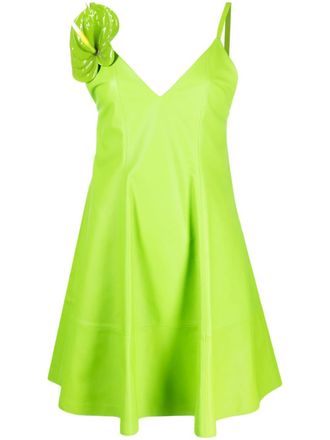 Loewe Anthurium panelled leather minidress - Green